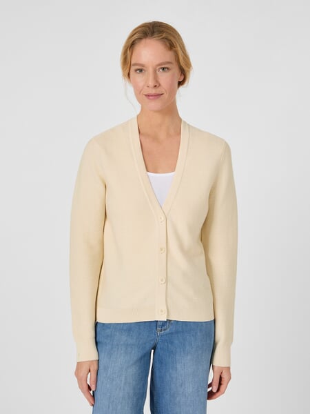 Damen-Strickcardigan Baumwolle Creme, Tragebild