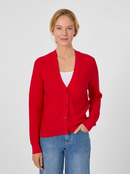 Women’s Cotton Knit Cardigan Red, presented on a model