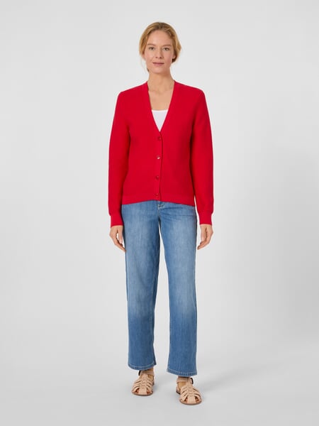 Women’s Cotton Knit Cardigan Red, presented on a model