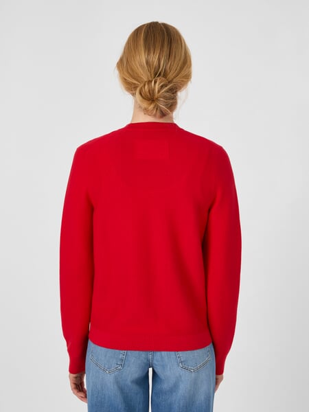 Women’s Cotton Knit Cardigan Red, presented on a model