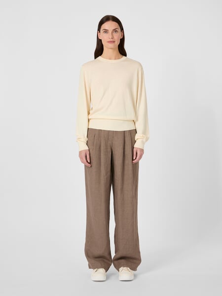 Women’s Fine-Knit Sweater Cream White, presented on a model