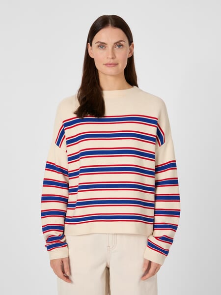 Jersey de punto de mujer a rayas Rojo-azul, Tragebild