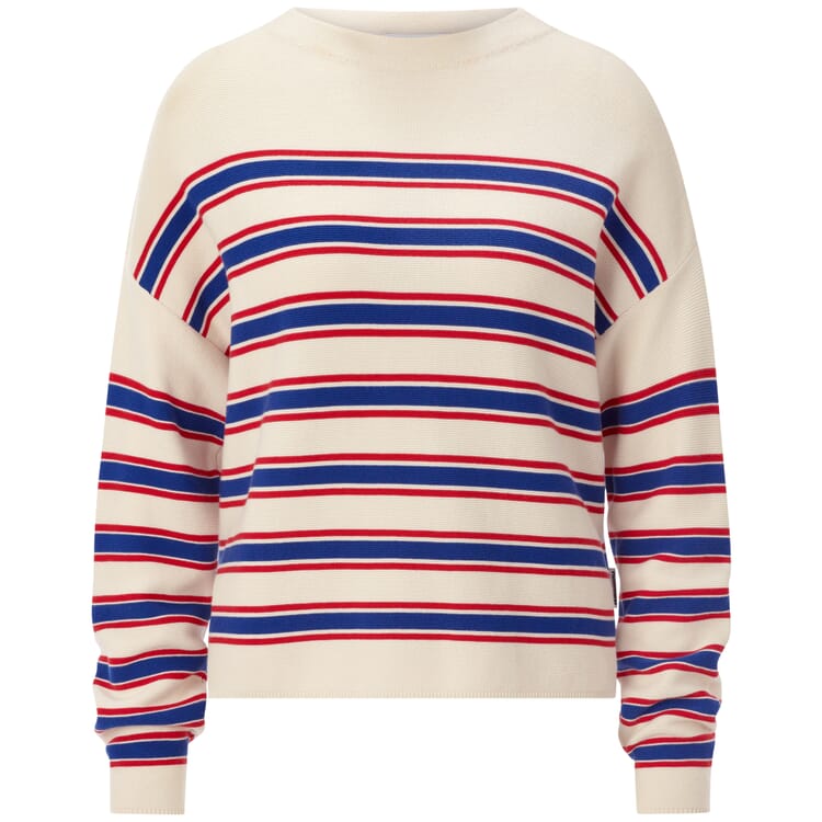 Damesgebreide trui met strepen, Rood-blauw