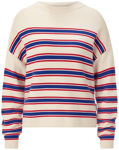 Strikket damebluse med striber Rød-blå
