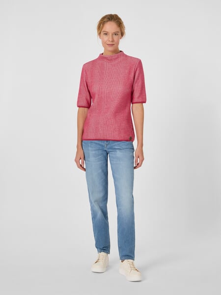 Damen-Strickshirt Halbarm Rot, Tragebild