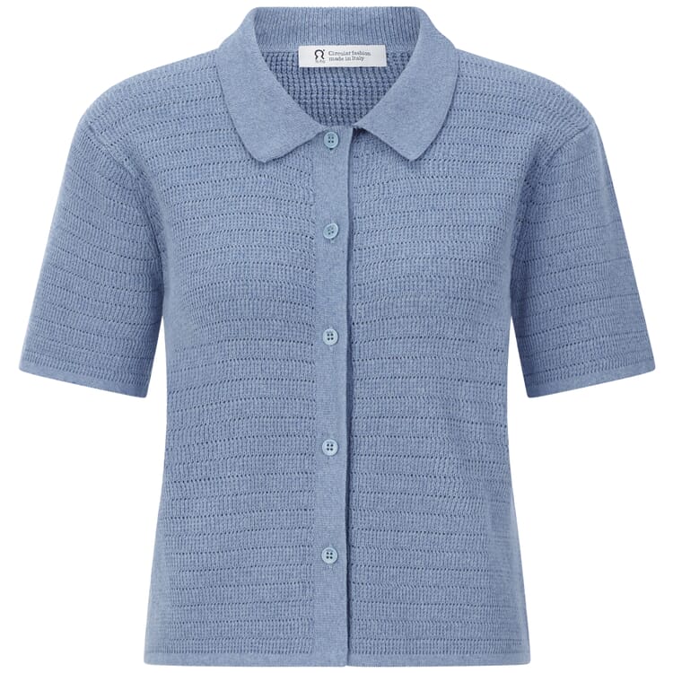 Women’s Knitted Button-Down Polo Shirt, Light blue