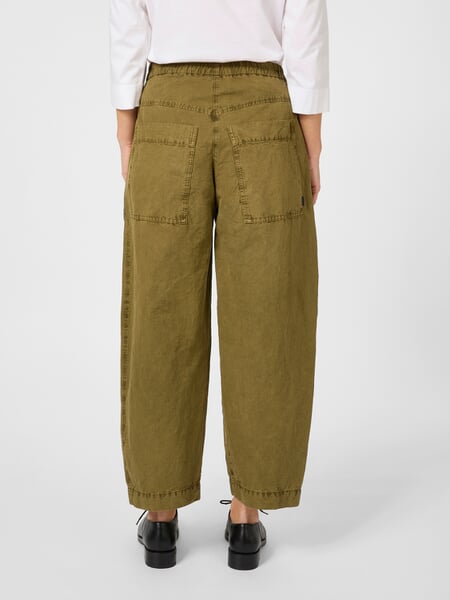 Women's Fabric Pants Ochre, presented on a model