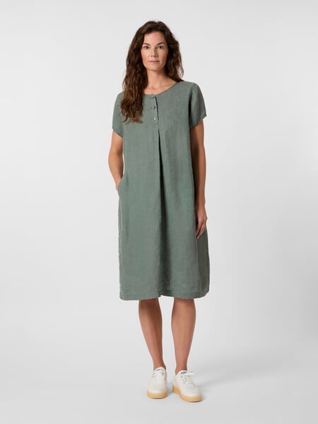 Women's Short-Sleeve Hemp Dress Sage Green, presented on a model