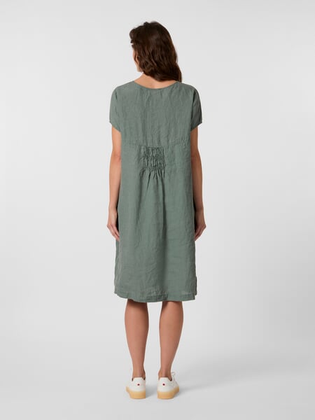 Women's Short-Sleeve Hemp Dress Sage Green, presented on a model