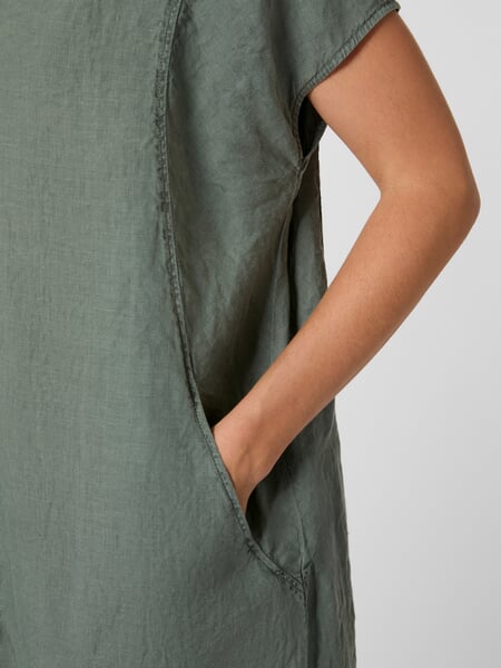 Vestido de mujer de cáñamo de manga corta Verde salvia, Detailsicht