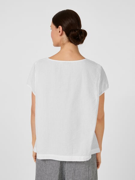 Women's Short-Sleeve Seersucker Blouse White, presented on a model