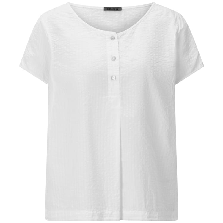 Blouse à manches courtes en seersucker pour femmes, Blanc