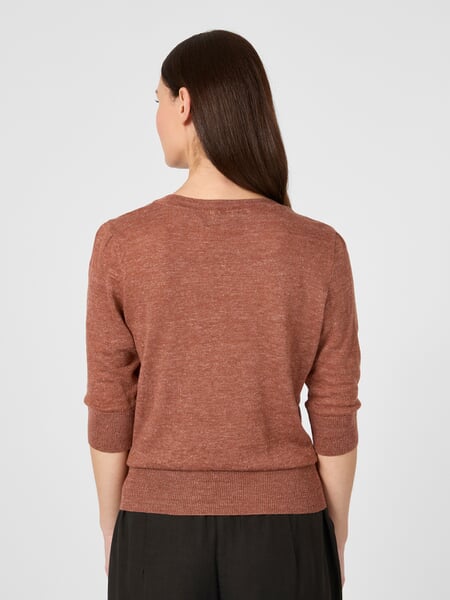 Women’s Knitted Shirt, Three-Quarter Sleeve Rust, presented on a model
