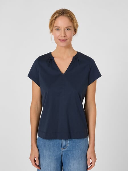 Women's Jersey Blouse Dark blue, presented on a model