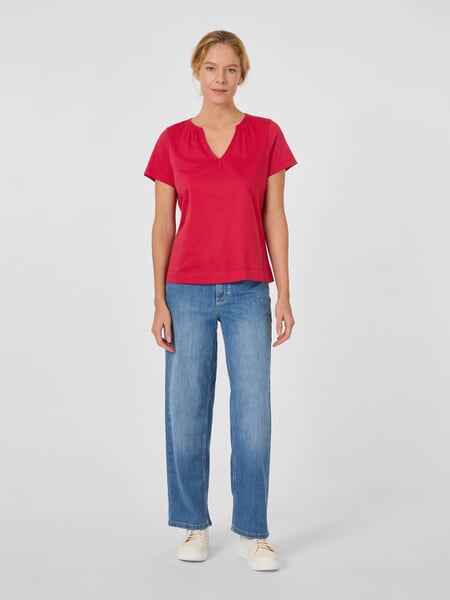 Women's Jersey Blouse Red, presented on a model