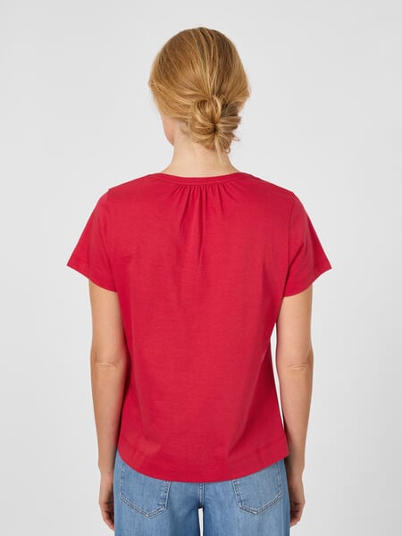 Women's Jersey Blouse Red, presented on a model