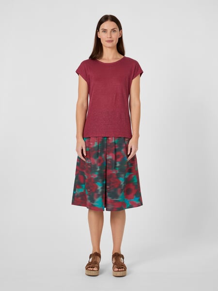 Women's Linen Shirt Wine red, presented on a model