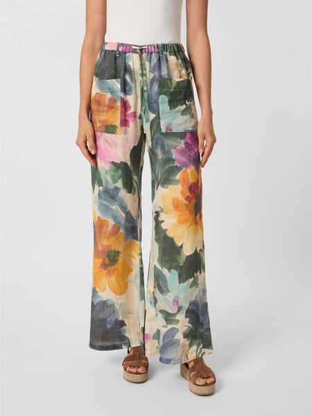 Women’s Linen Pants Multicolor, presented on a model