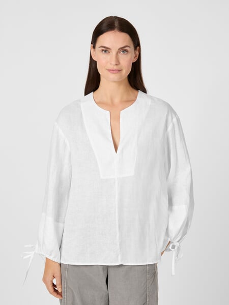 Women's Linen Slip-On Blouse White, presented on a model