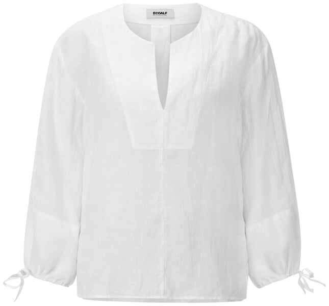 Damebluse i hør, uden knapper Hvid