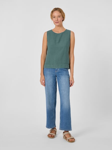 Women's Button-Down Linen Top Sage Green, presented on a model