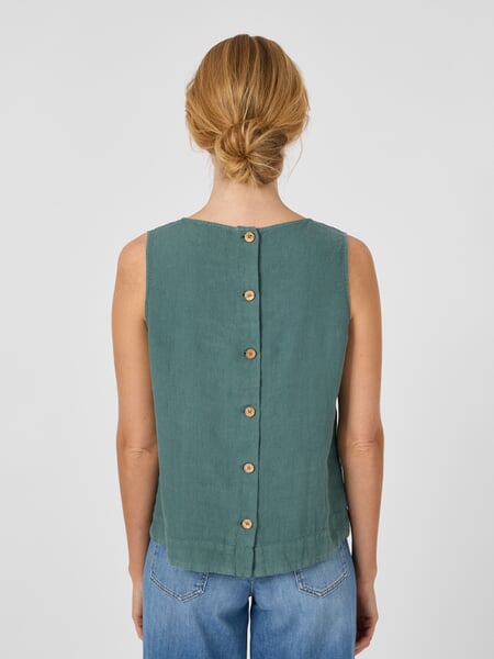 Women's Button-Down Linen Top Sage Green, presented on a model