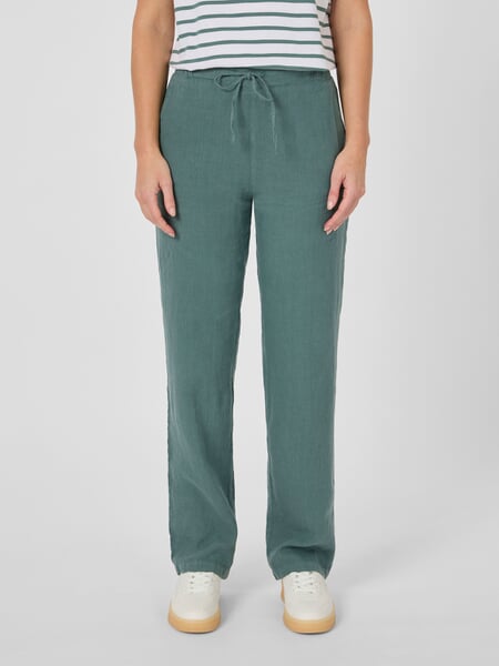 Pantaloni da donna in lino Verde salvia, Tragebild
