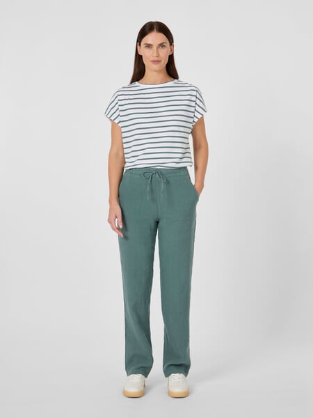 Pantaloni da donna in lino Verde salvia, Tragebild