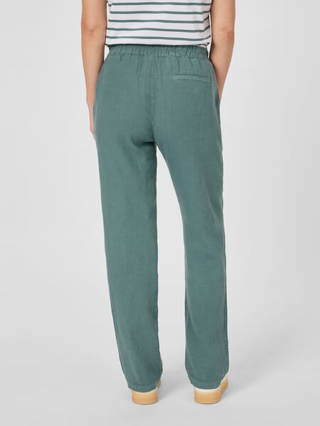 Pantalon en lin pour femme Vert sauge, présenté sur un modèle