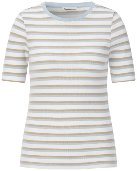 Women's Striped Ribbed T-Shirt Light Blue and White