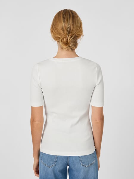 T-shirt à côtes pour femme Blanc, présenté sur un modèle