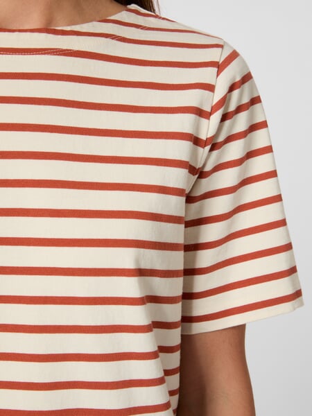 Damen-Jerseykleid gestreift Weiß-Rost, Detailsicht