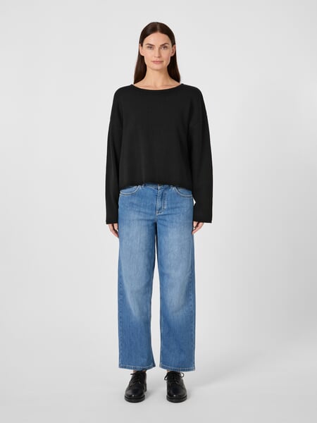 Women’s Cotton Knit Sweater Black, presented on a model