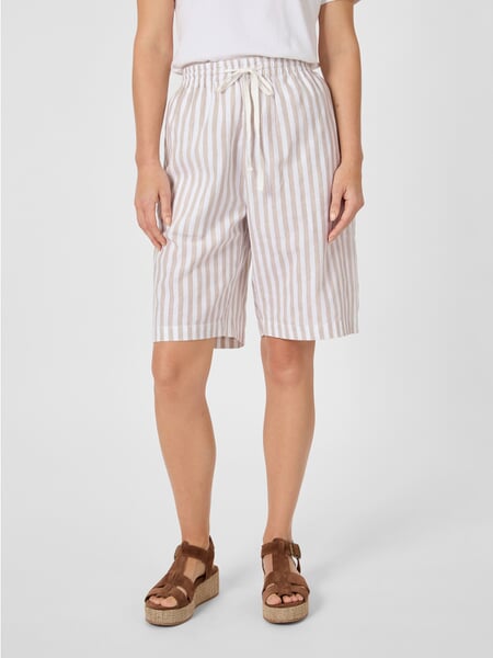 Women's shorts striped Natural white, presented on a model