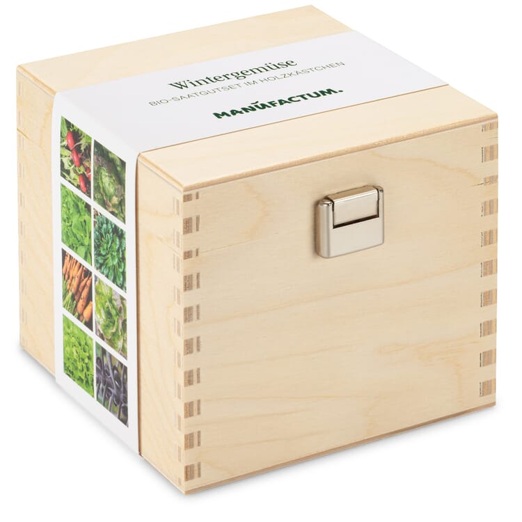 Zaadset in een houten doosje