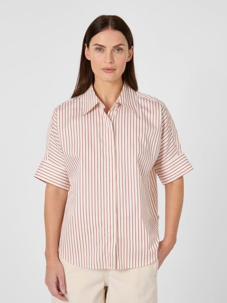 Women's Cotton Satin Blouse White-Red, presented on a model