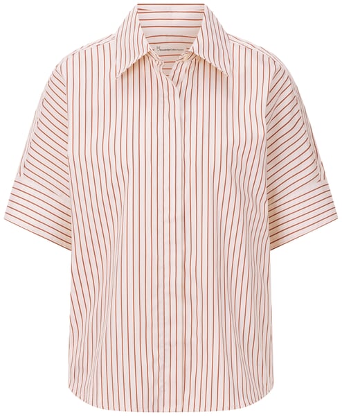 Damenbluse Baumwollsatin Weiß-Rot