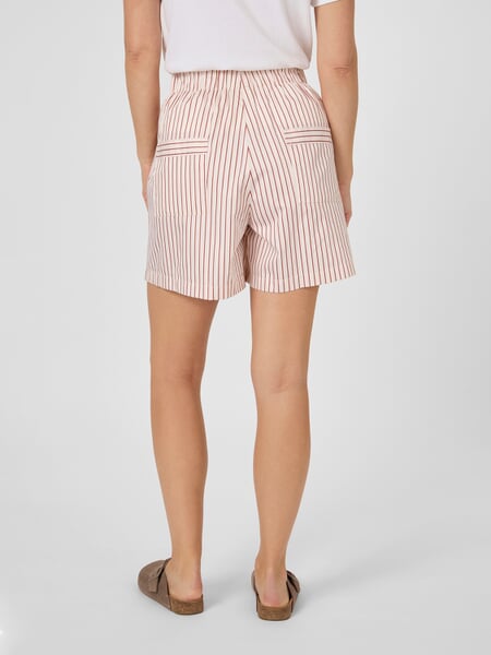 Women’s Cotton Satin Shorts White-Red, presented on a model