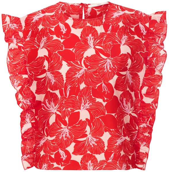 Women's Volant Blouse Shirt Red with a pattern