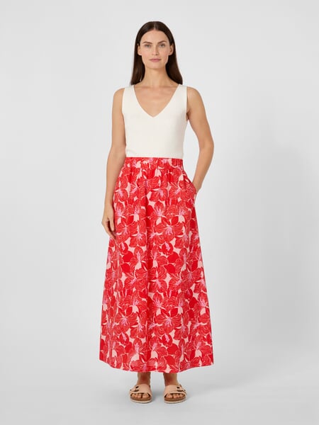 Women’s Maxi Skirt Red-patterned, presented on a model
