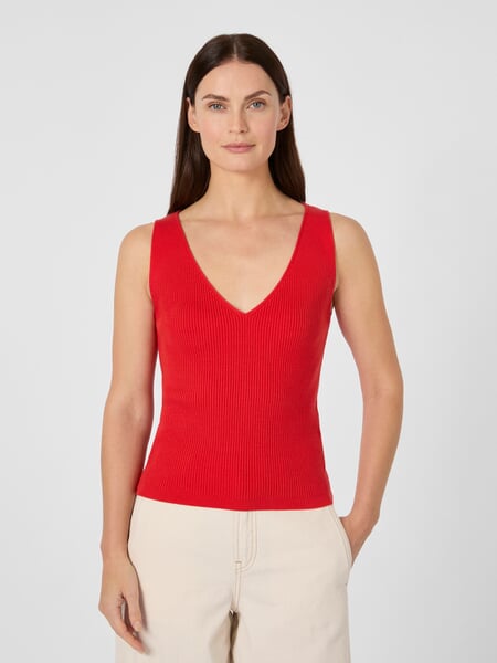 Women's Ribbed Knit Top Red, presented on a model