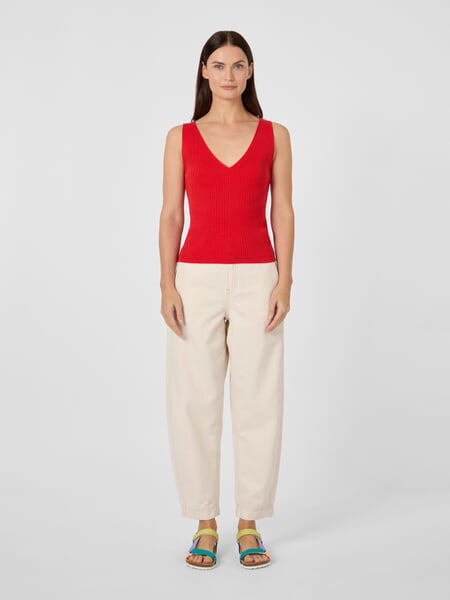 Women's Ribbed Knit Top Red, presented on a model