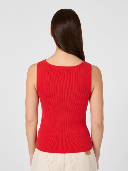 Women's Ribbed Knit Top Red, presented on a model