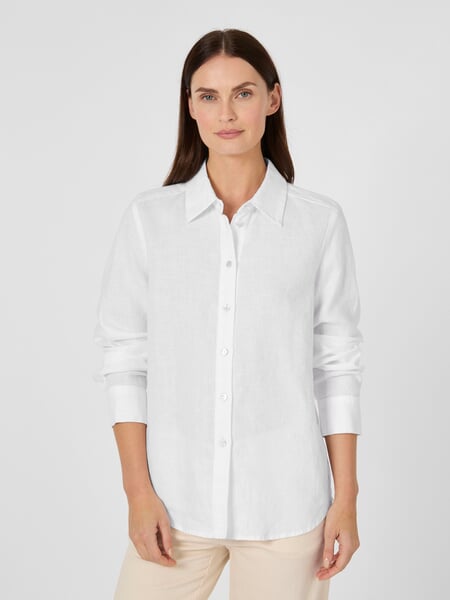 Women’s Linen Blouse White, presented on a model