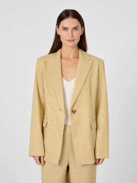 Women’s Linen-Blend Blazer Yellow Melange, presented on a model