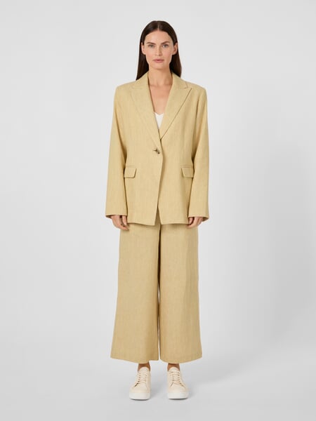 Women’s Linen-Blend Blazer Yellow Melange, presented on a model