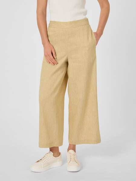 Women's Linen-Cotton Pants Yellow melange, presented on a model