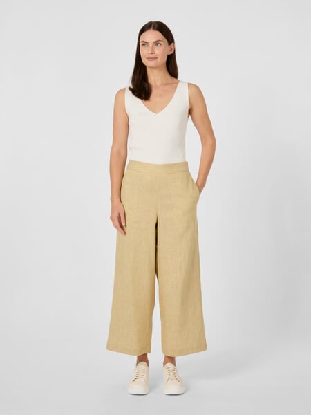Pantaloni da donna in lino e cotone Giallo melange, Tragebild