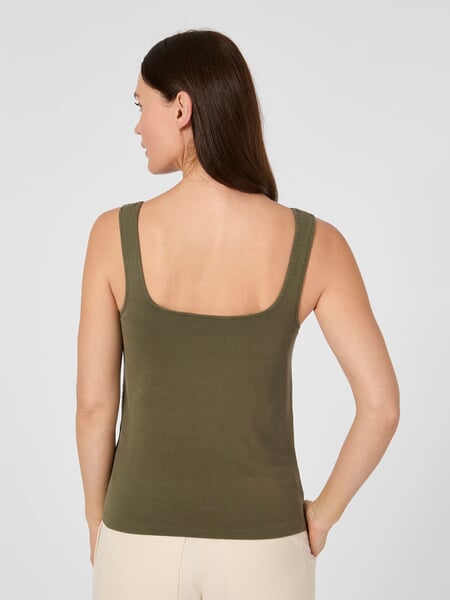 Women's TENCEL™ Top Olive, presented on a model