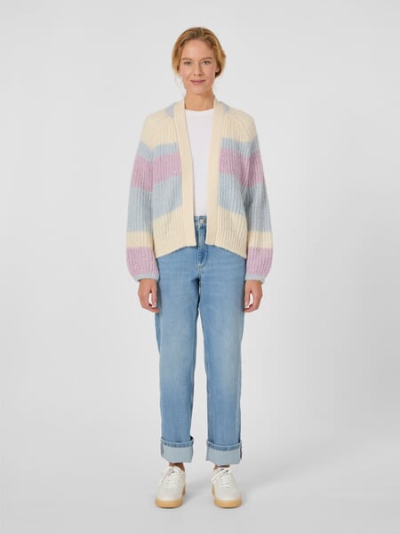 Damen-Cardigan Streifen Hellblau-Lila, Tragebild